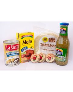 Kit mexicano - tortillas, haricots noirs, sauce mole, sauce verte, mazapan